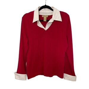 Layered Sweater 90s Y2K Pointed Collar Pullover Red M Preppy Friends Rachel Rory